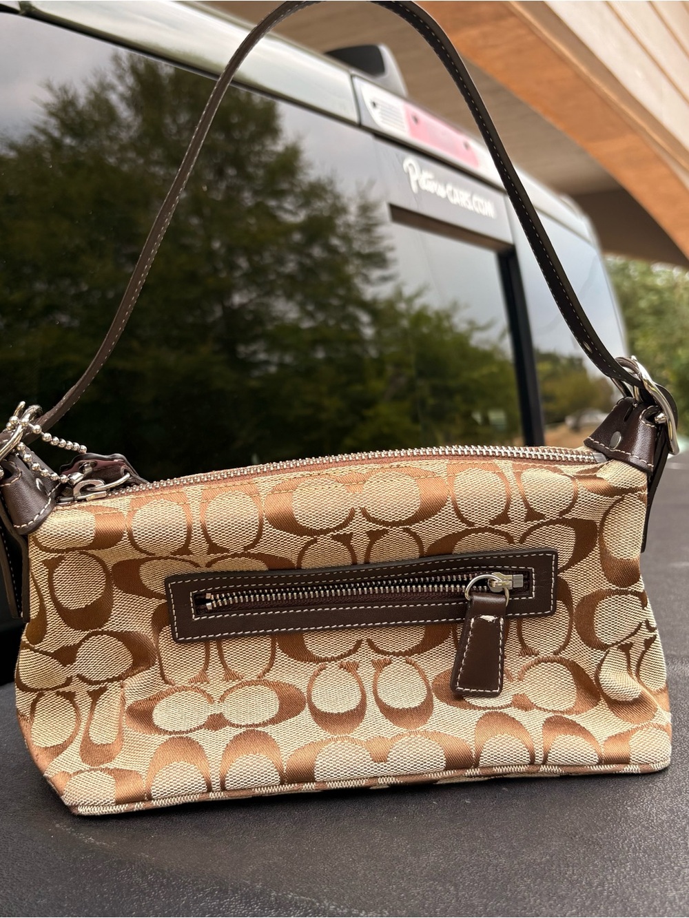 Coach Mini Shoulder Bag in Tan and Brown Coach Signature Canvas